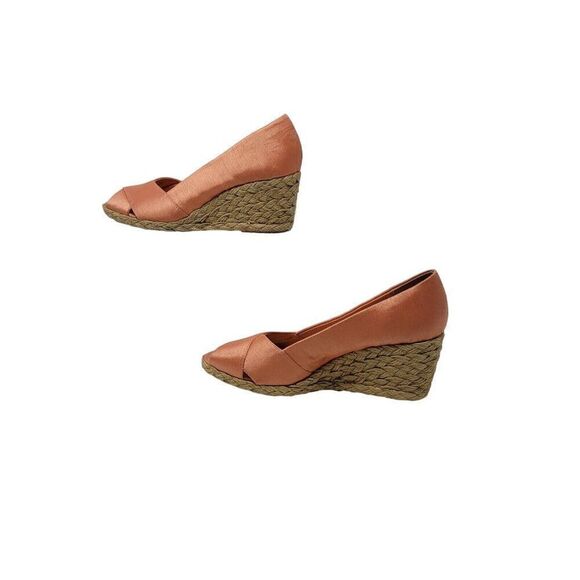 Adrienne Vittadini Bailee Satin Espadrille Wedge Heels 6 Peach Coral Peep Toe - Picture 8 of 12